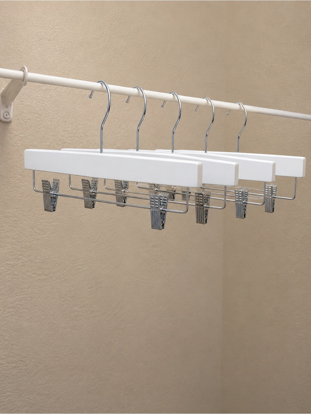 White Wooden Clip Hangers for Pants & Skirts - 15 Pack